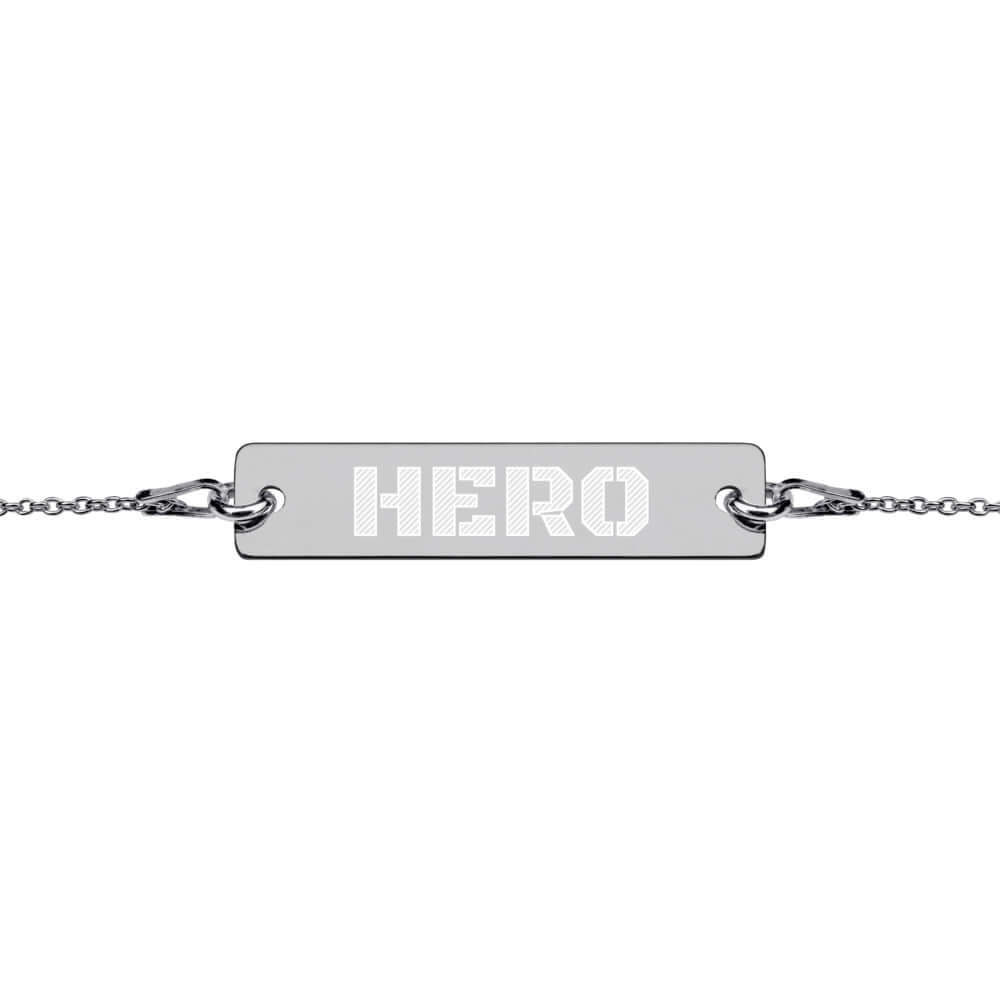 Hero Engraved Silver Bar Chain Bracelet
