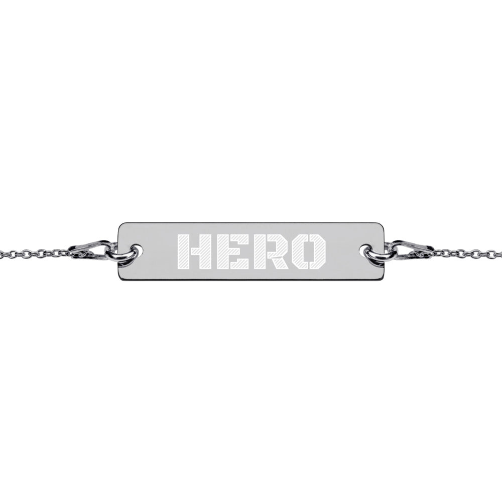 Hero Engraved Silver Bar Chain Bracelet
